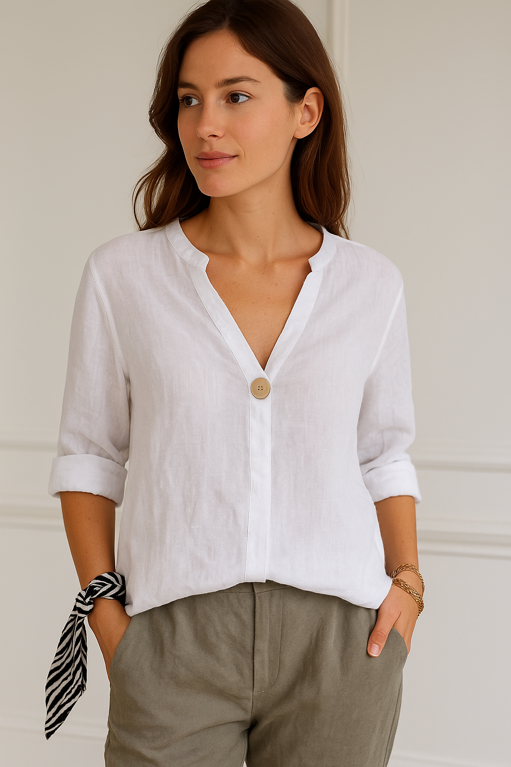 Sydney | Dames V-Hals Blouse Met Knopdetails Relaxed Fit