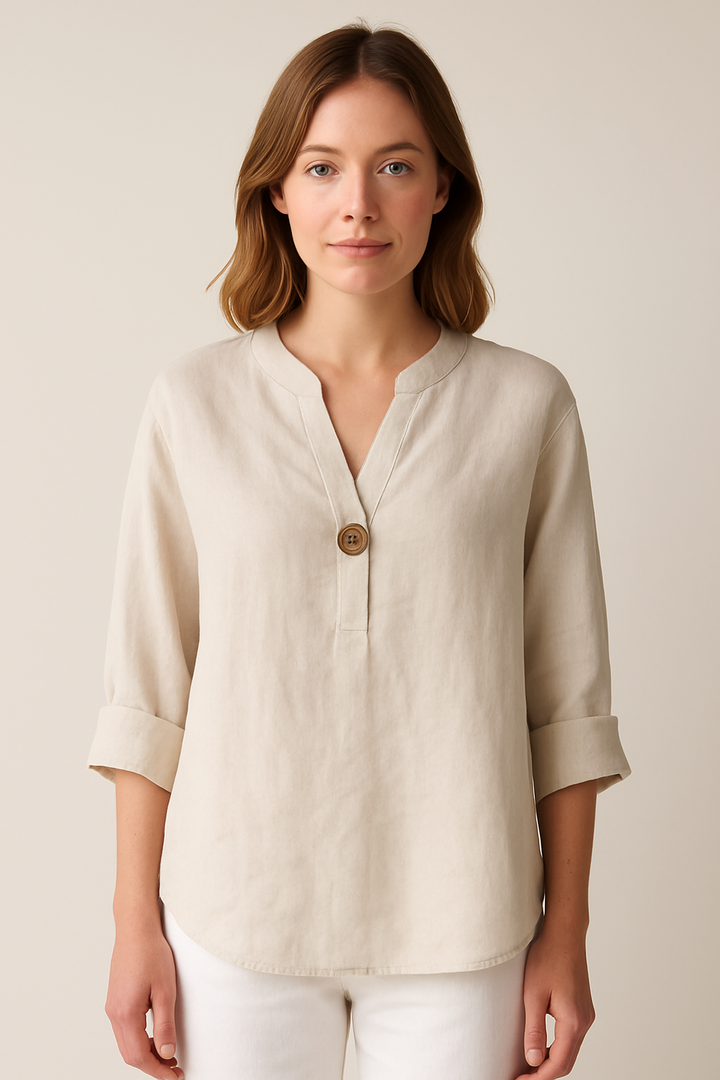 Sydney | Dames V-Hals Blouse Met Knopdetails Relaxed Fit