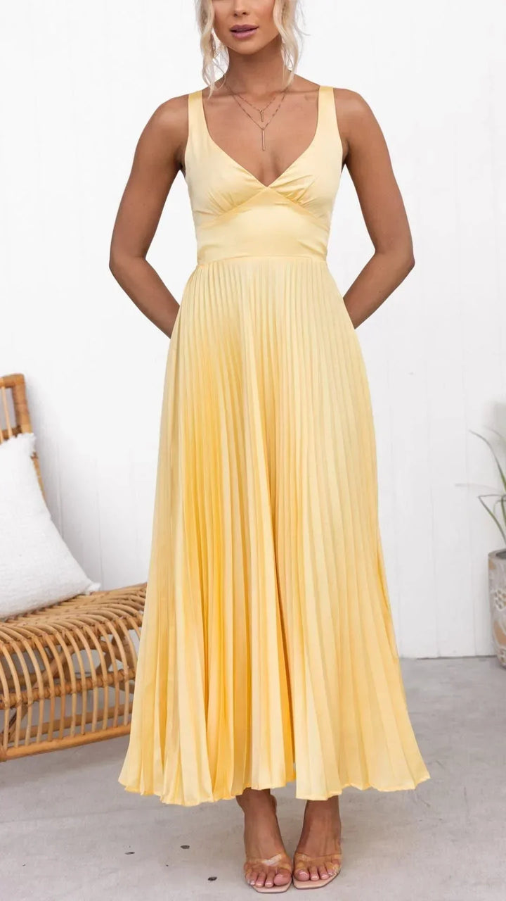 Dorothy | Dames Maxi Jurk met V-Hals en Plissé Plooien
