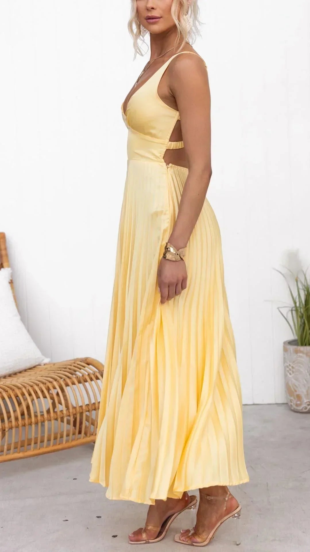 Dorothy | Dames Maxi Jurk met V-Hals en Plissé Plooien