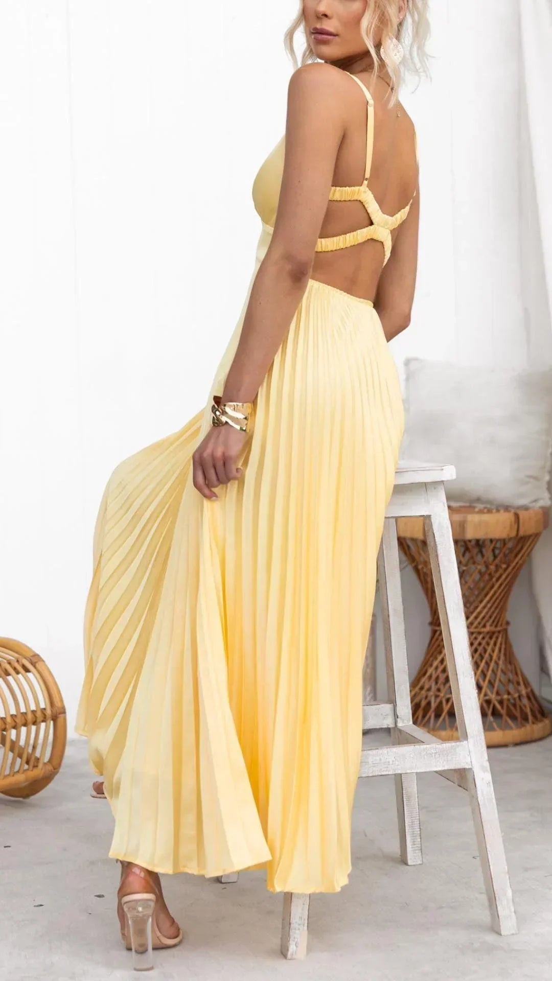 Dorothy | Dames Maxi Jurk met V-Hals en Plissé Plooien