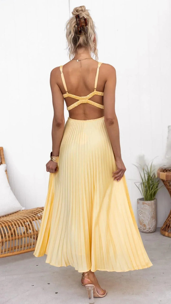 Dorothy | Dames Maxi Jurk met V-Hals en Plissé Plooien