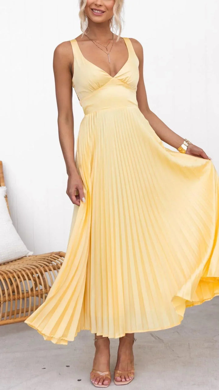 Dorothy | Dames Maxi Jurk met V-Hals en Plissé Plooien