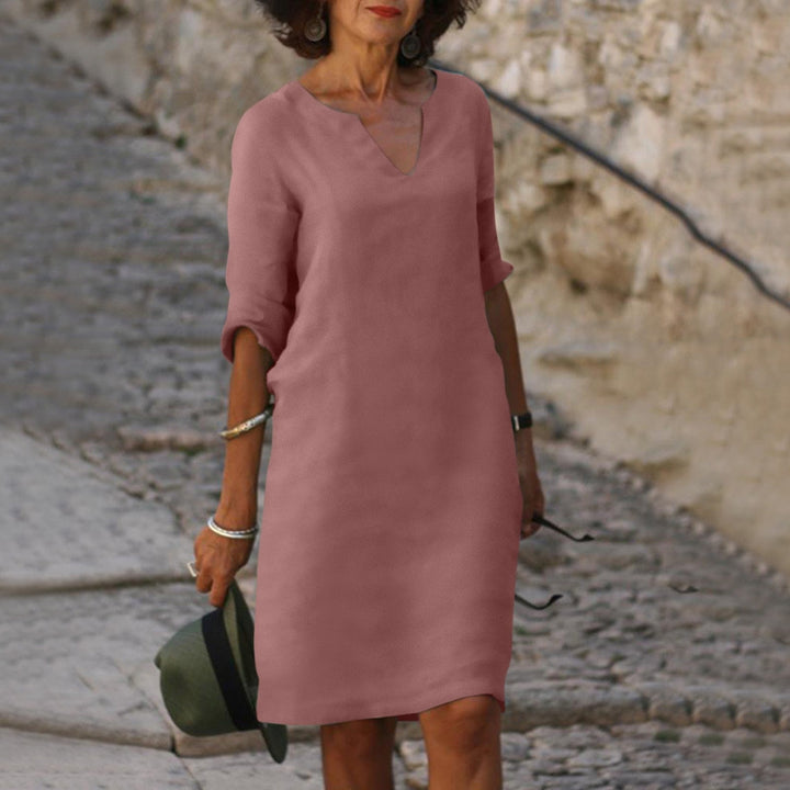 Cherish | Dame Effen V-Hals Knie-Lengte Jurk