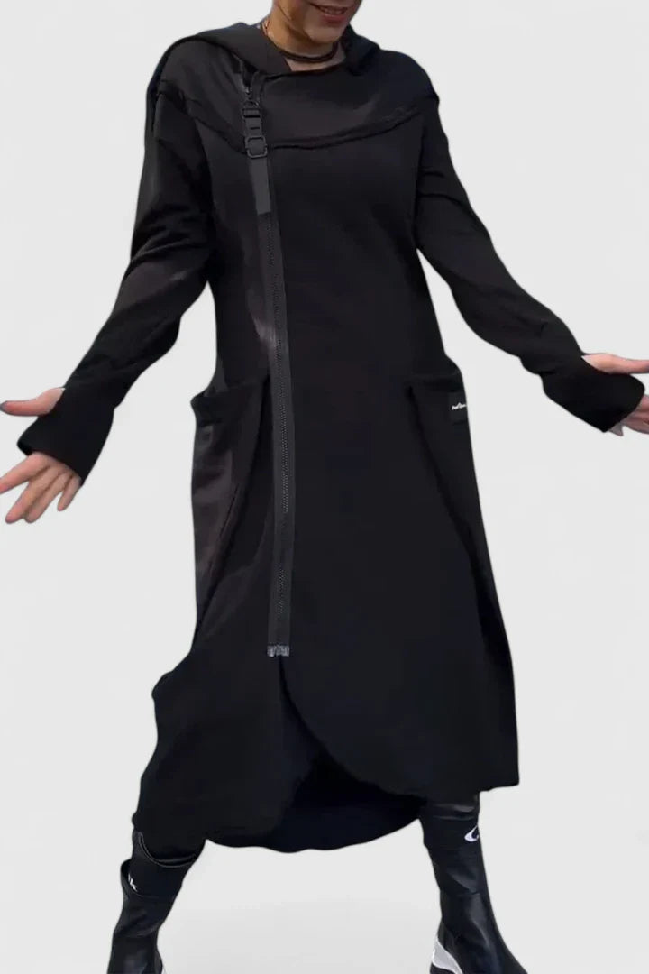 Dames Lange Jurk met Asymmetrische Zoom en Ritssluiting