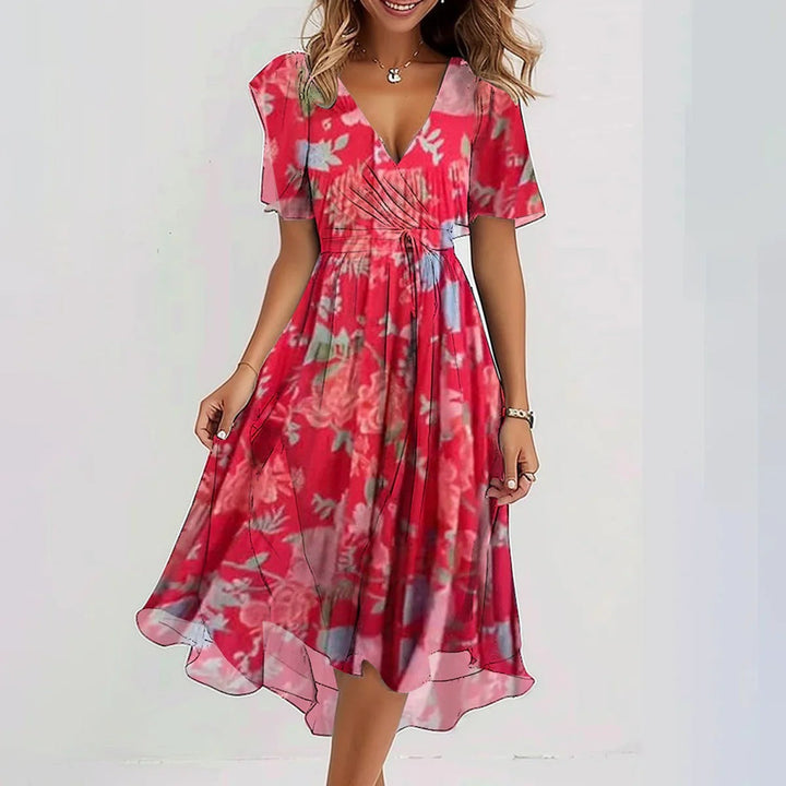 Desiree | Dames Stijlvolle Bloemenprint Midi Jurk
