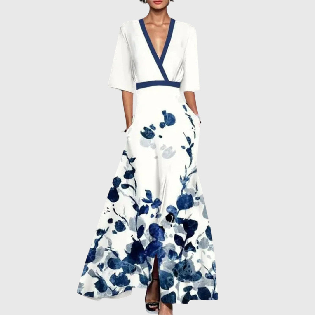 Angelica | Dames bloemen V-hals maxi jurk