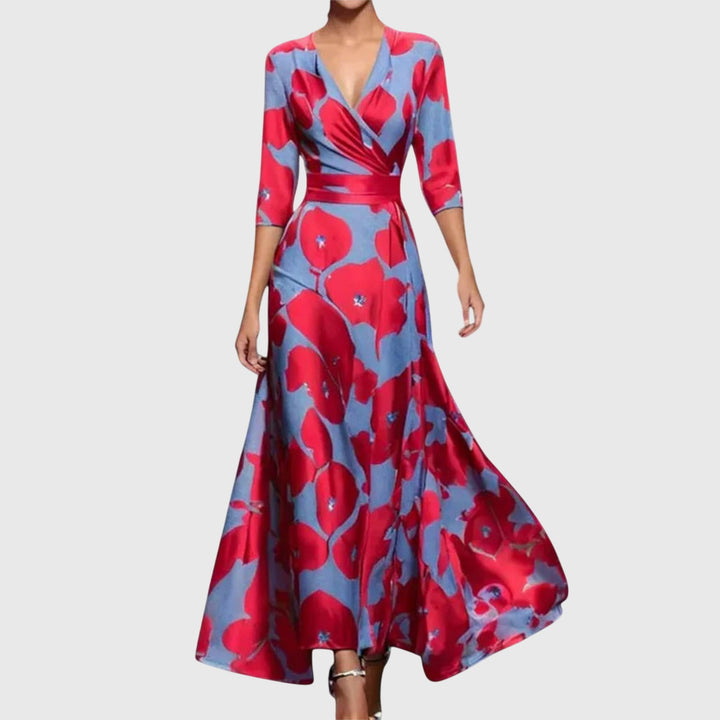 Angelica | Dames bloemen V-hals maxi jurk