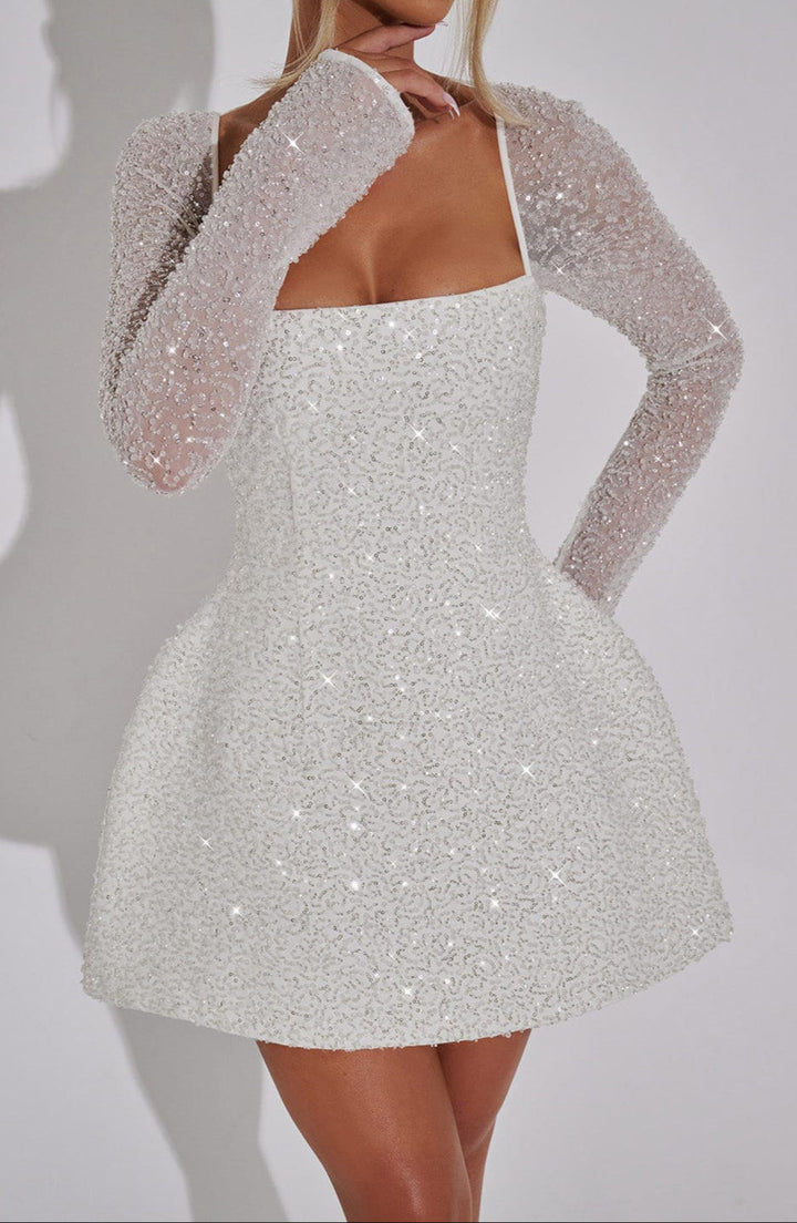 Beth | Dames Glanzende Korte Jurk met Vierkante Hals