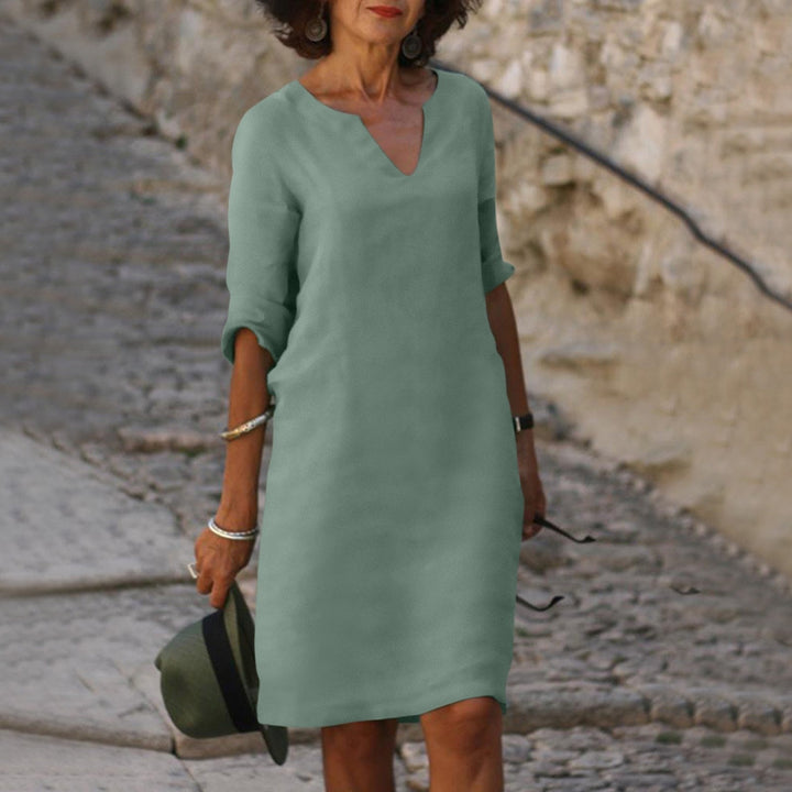 Cherish | Dame Effen V-Hals Knie-Lengte Jurk