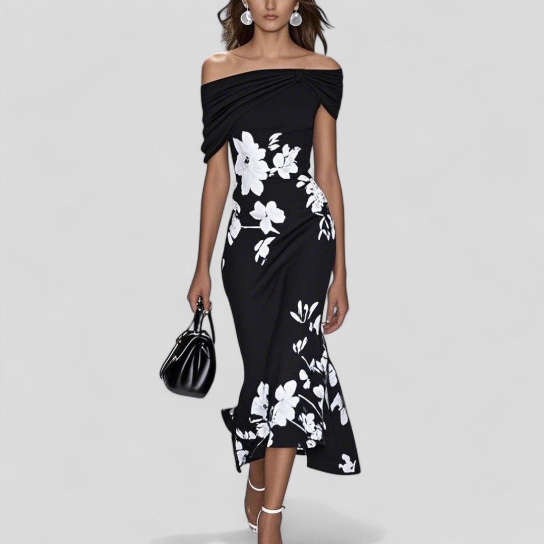 Dorothy | Dames bloemen off shoulder midi jurk