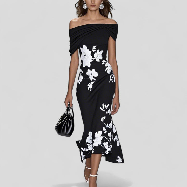 Dorothy | Dames bloemen off shoulder midi jurk