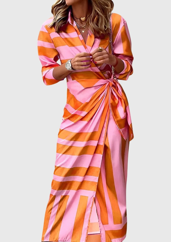 Callie | Dames Gestreepte Wikkel Midi Jurk