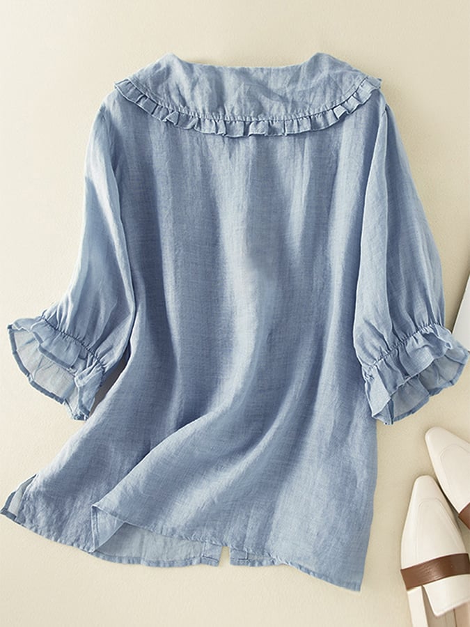 Holly | Women Loose Fit Ruffle Collar Shirt