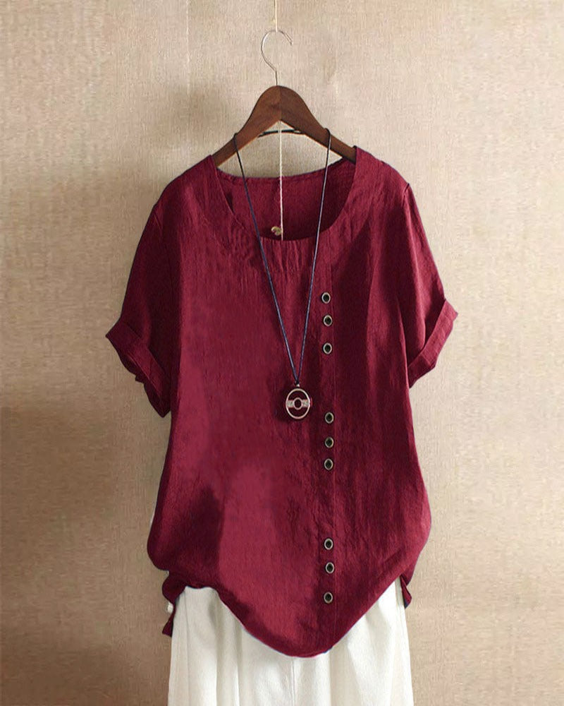 Freya | Women Button Detail Casual Short Sleeve Blouse