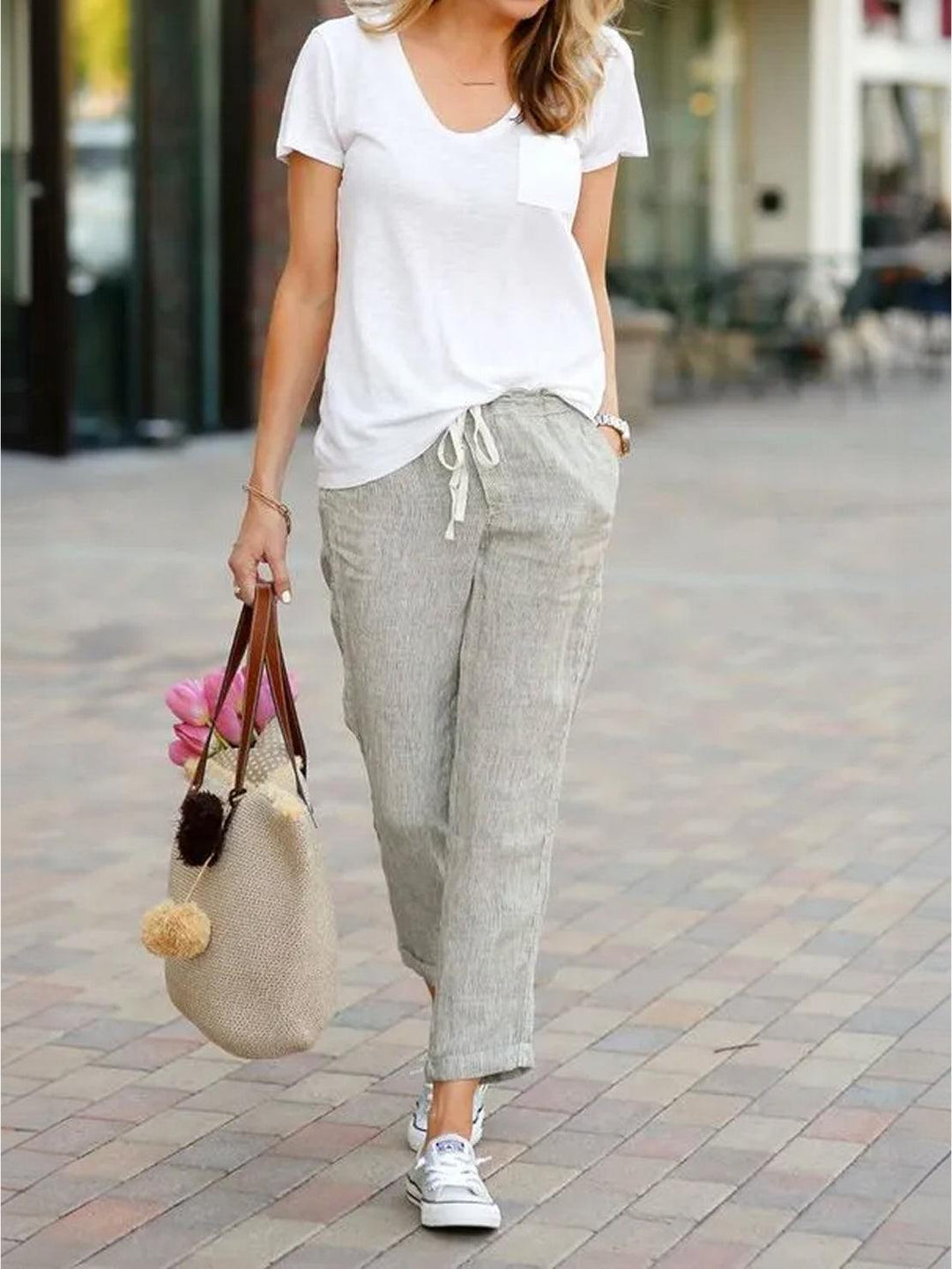 Juliana | Dames Casual Slim Fit Broek Met Trekkoord Taille