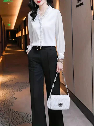 Elsie | Women Elegant Long Sleeve Ruffle Blouse