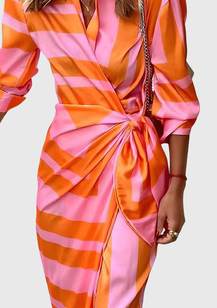 Callie | Dames Gestreepte Wikkel Midi Jurk