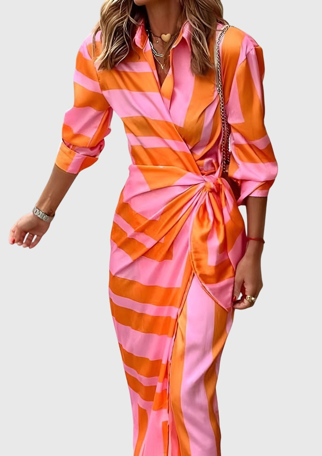 Callie | Dames Gestreepte Wikkel Midi Jurk