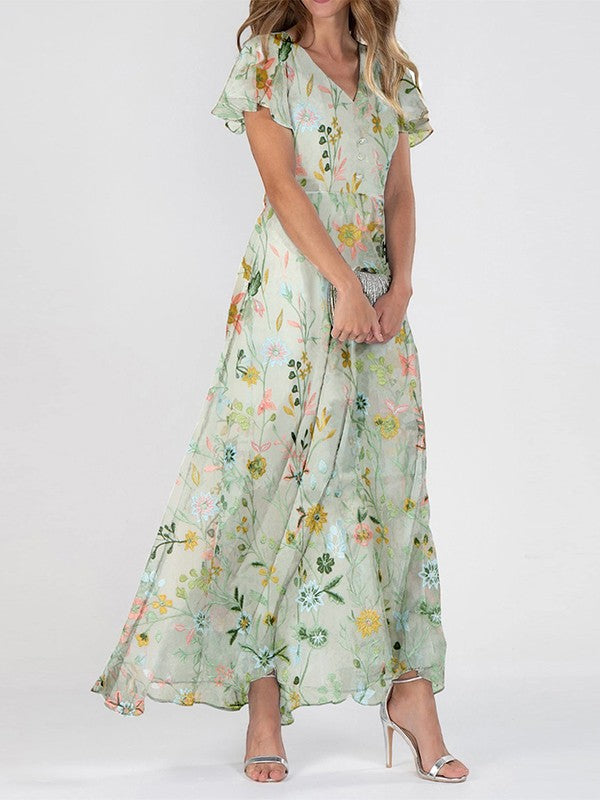 Emma | Women Floral Print V Neck Maxi Dress