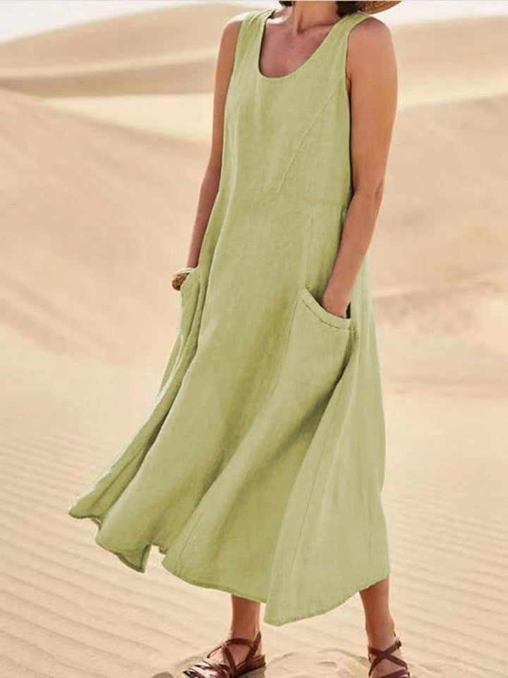 Sarah | Dames Mouwloze Maxi Casual Jurk Met Zakken