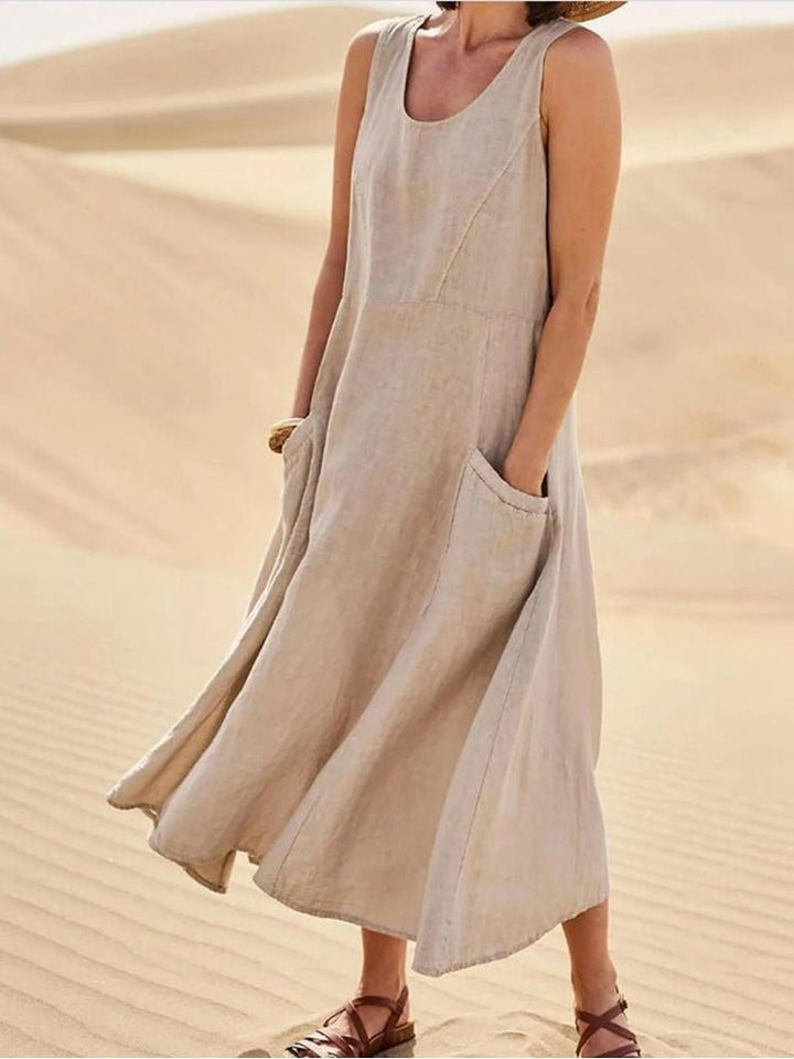 Sarah | Dames Mouwloze Maxi Casual Jurk Met Zakken