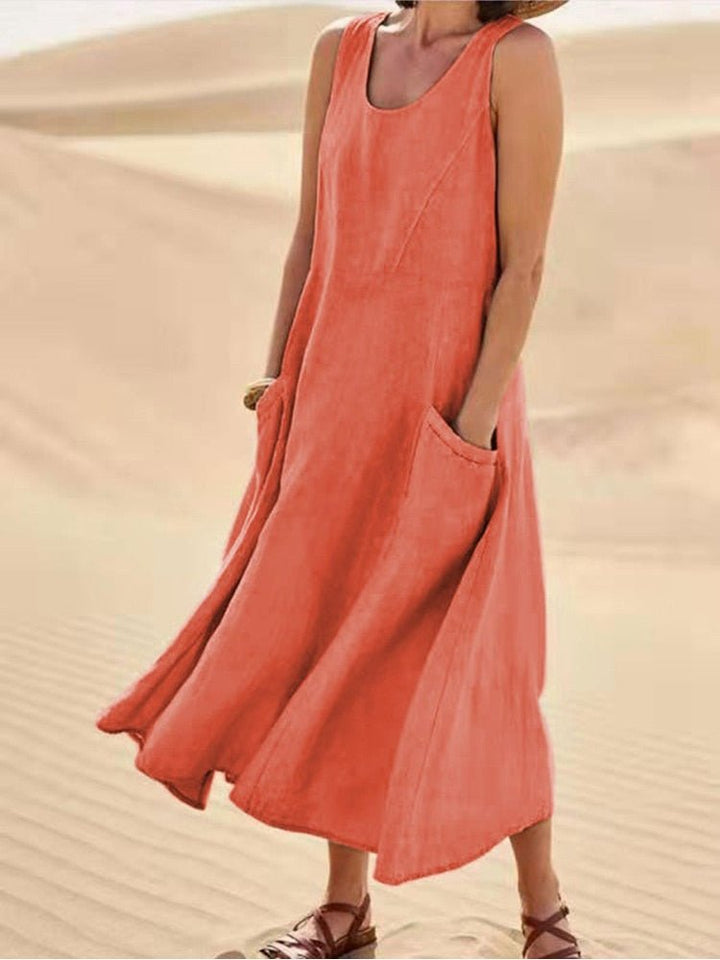 Sarah | Dames Mouwloze Maxi Casual Jurk Met Zakken
