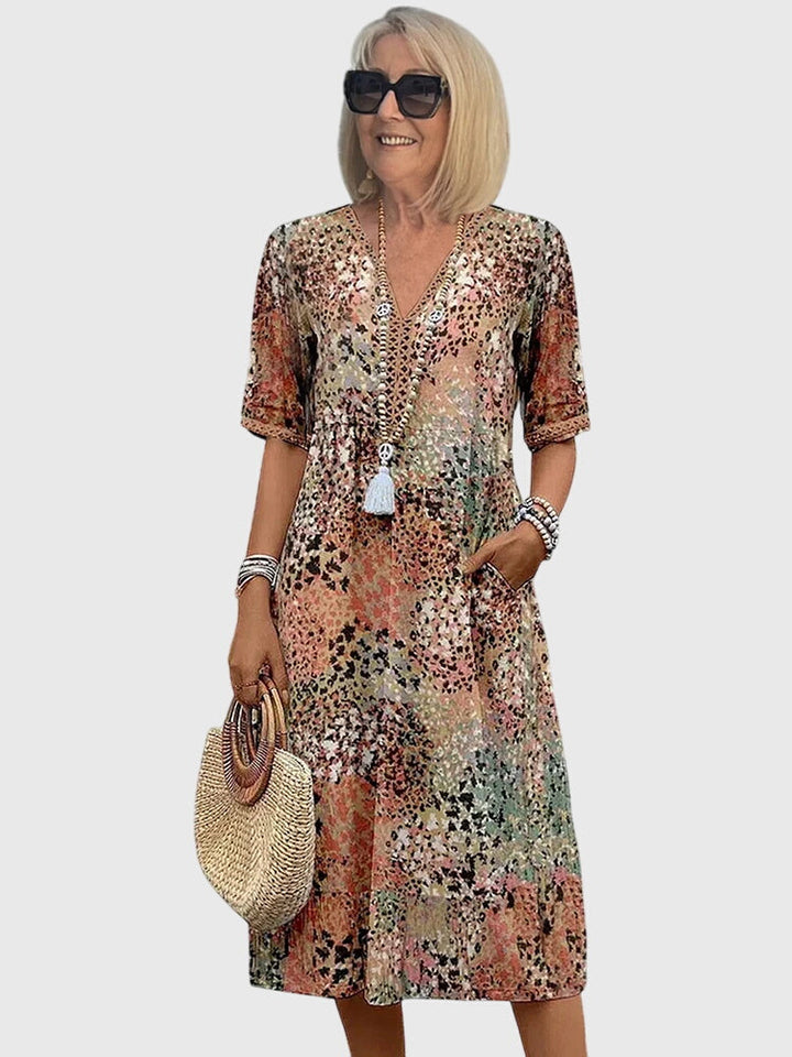 Jenna | Dames midi-jurk met print en V-hals
