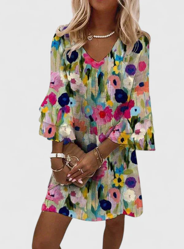 Sophia | Dames mini-jurk met bloemenprint en V-hals