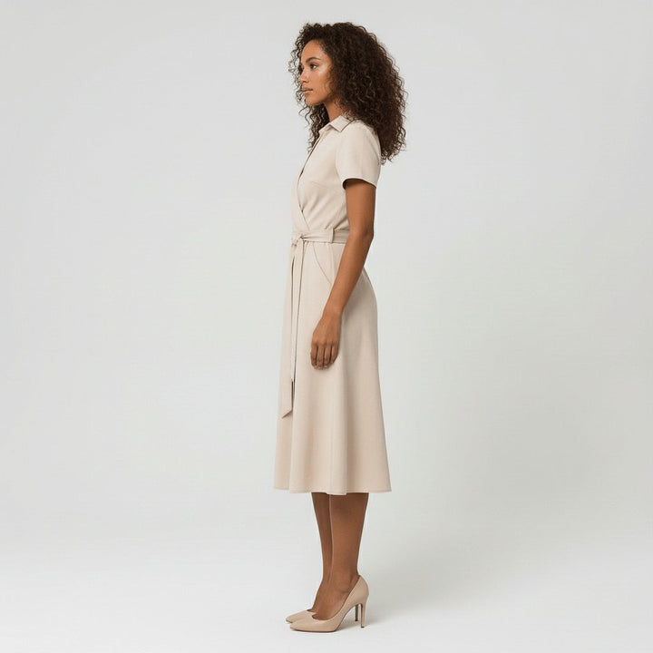 Dames A-lijn Wikkel Midi-jurk V-hals Korte Mouwen Ceintuur