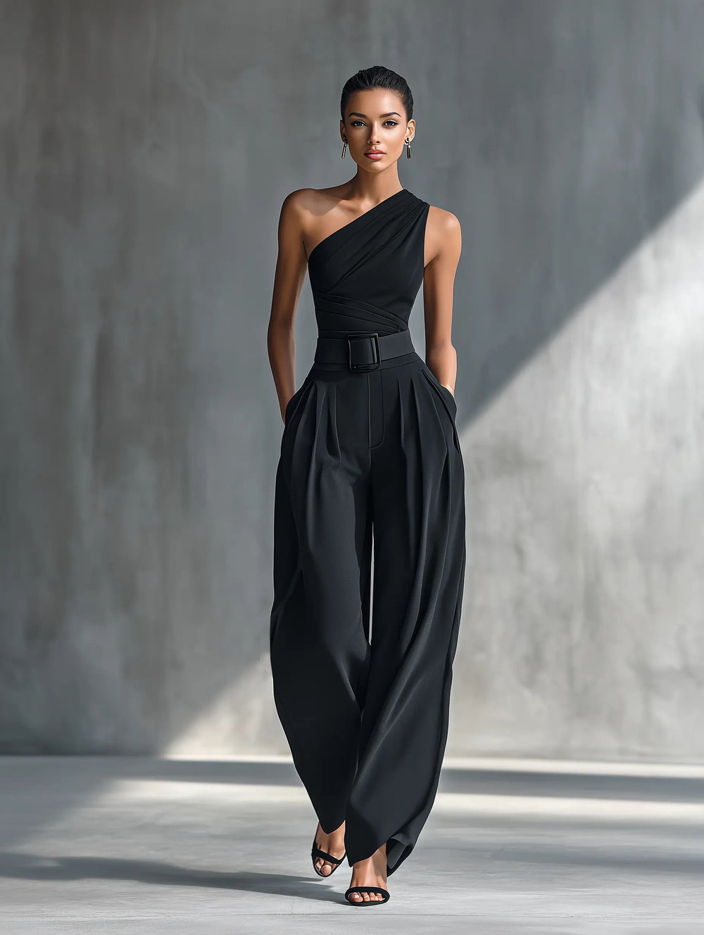 Dames Asymmetrische Gebreide Top Wijde Broek Set