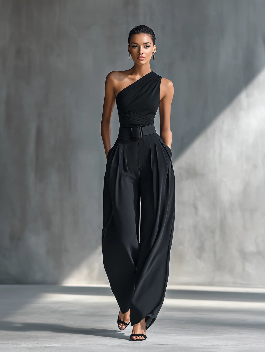 Dames Asymmetrische Gebreide Top Wijde Broek Set