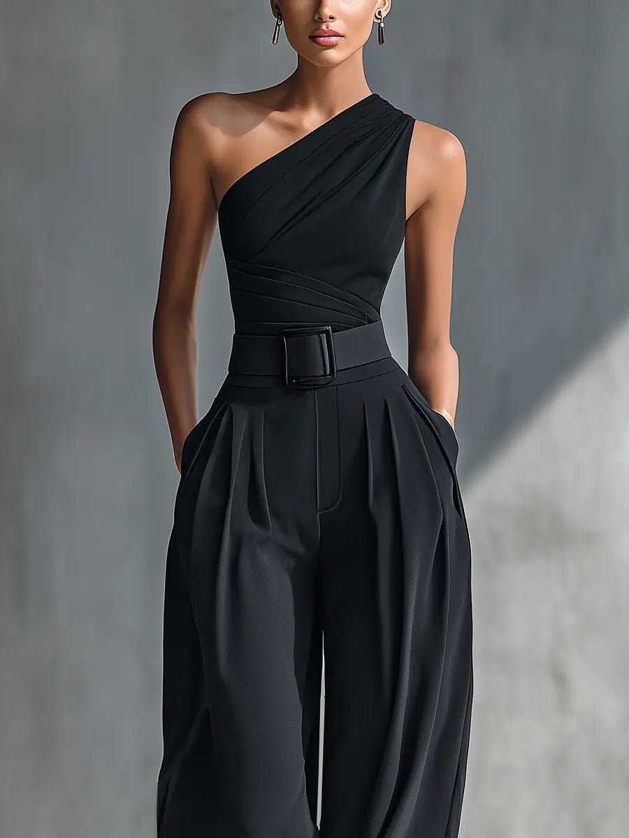 Dames Asymmetrische Gebreide Top Wijde Broek Set