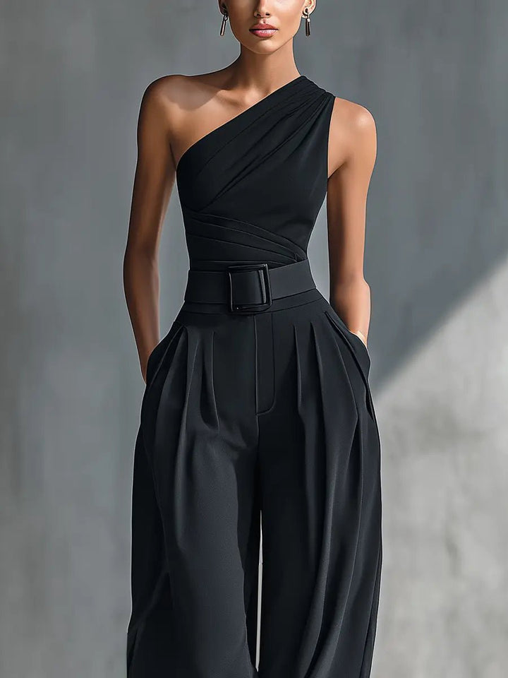 Dames Asymmetrische Gebreide Top Wijde Broek Set