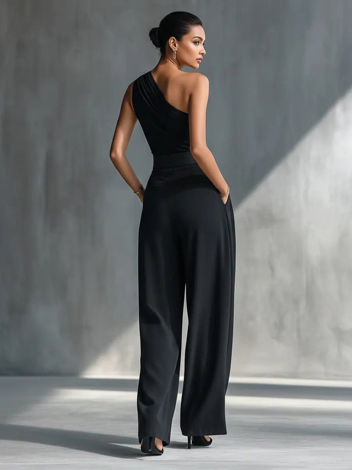 Dames Asymmetrische Gebreide Top Wijde Broek Set