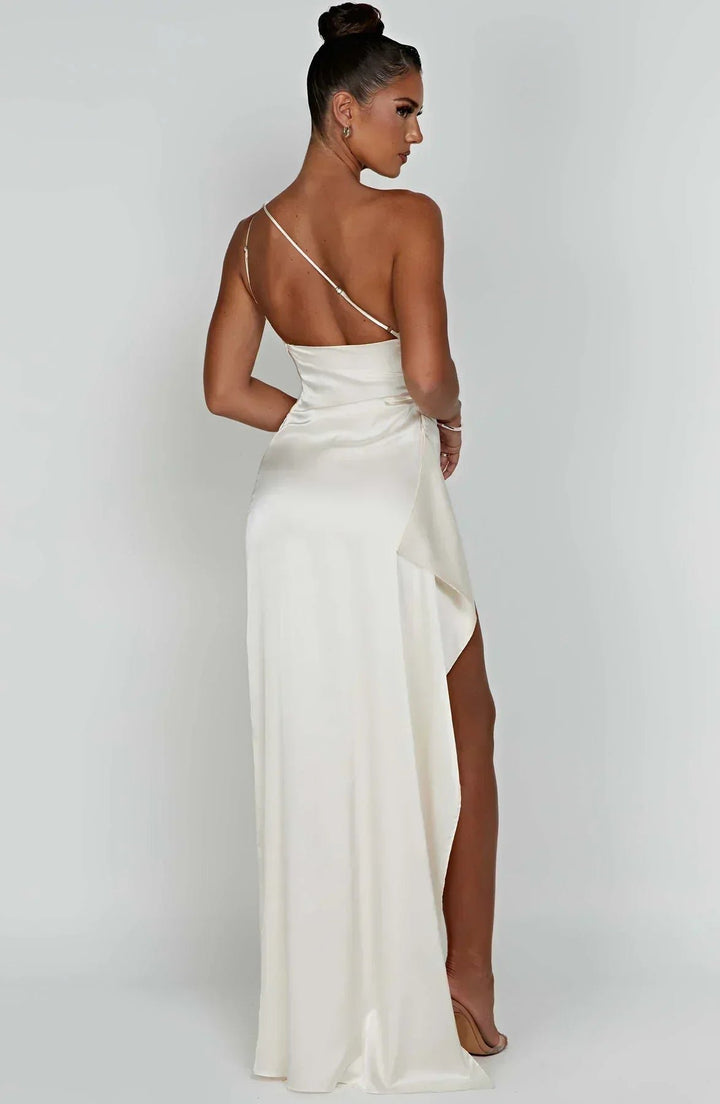 Dames Asymmetrische One-Shoulder Maxi Jurk met Hoge Split