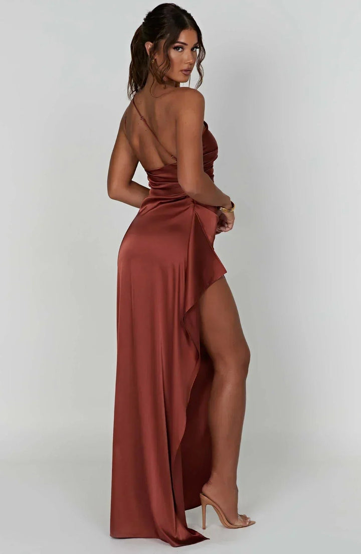 Dames Asymmetrische One-Shoulder Maxi Jurk met Hoge Split