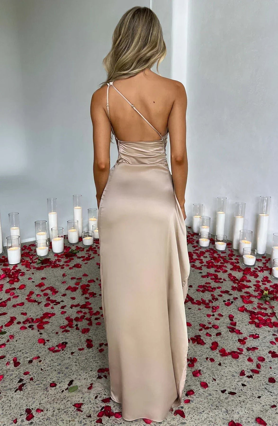Dames Asymmetrische One-Shoulder Maxi Jurk met Hoge Split