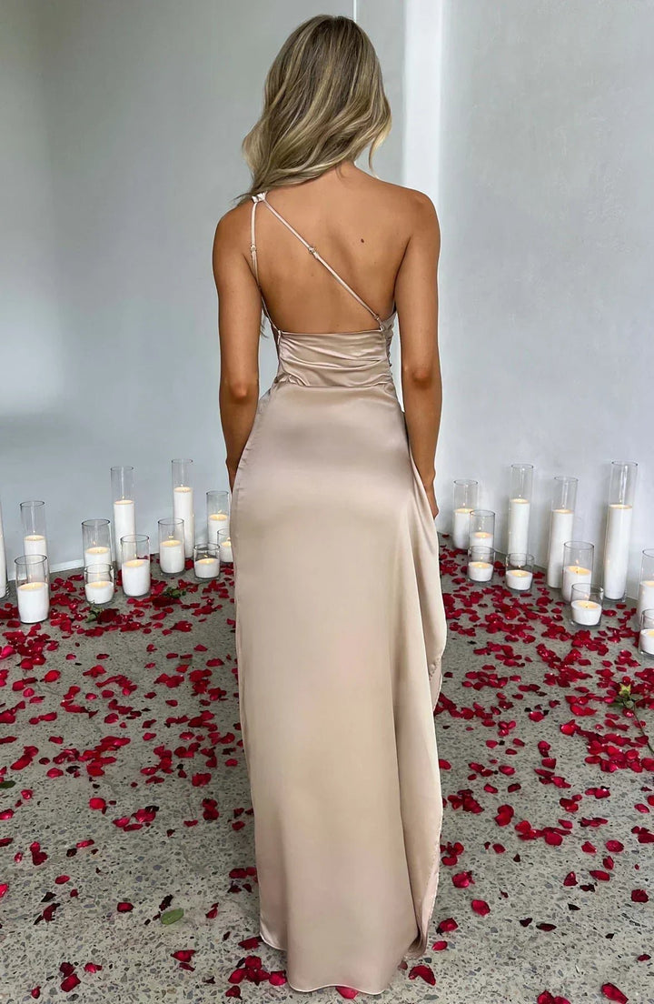 Dames Asymmetrische One-Shoulder Maxi Jurk met Hoge Split