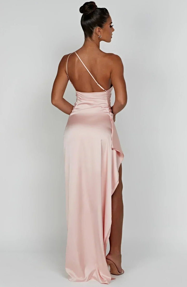 Dames Asymmetrische One-Shoulder Maxi Jurk met Hoge Split
