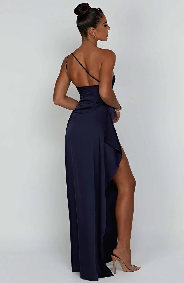 Dames Asymmetrische One-Shoulder Maxi Jurk met Hoge Split