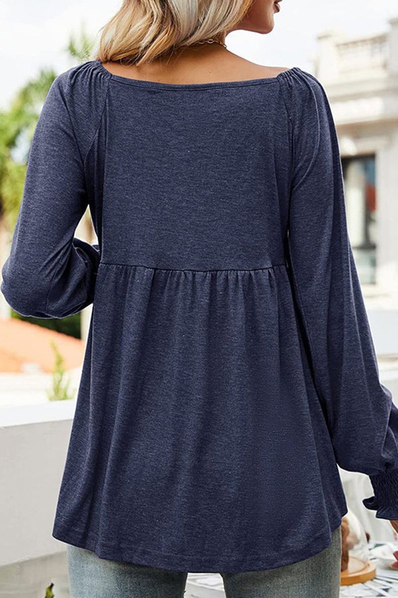 Dames Babydoll Tunic V-hals Gesmockte Mouw Casual Top