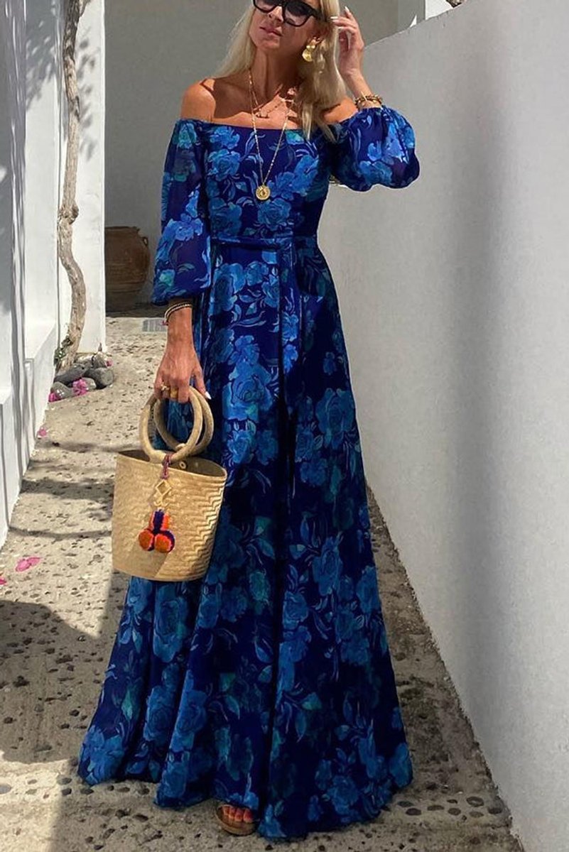Dames Bloemen Off-Shoulder Maxi Moeder van de Bruid Jurk