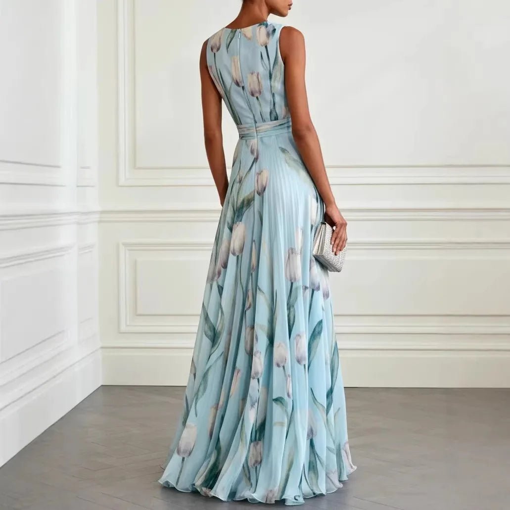 Dames Bloemen Tulp V-hals Chiffon Maxi Jurk