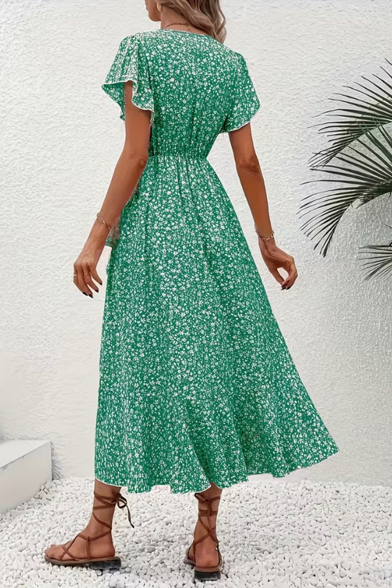 Dames Bloemen Wikkel Avondjurk V-hals Asymmetrische Midi