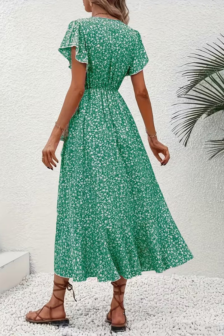 Dames Bloemen Wikkel Avondjurk V-hals Asymmetrische Midi