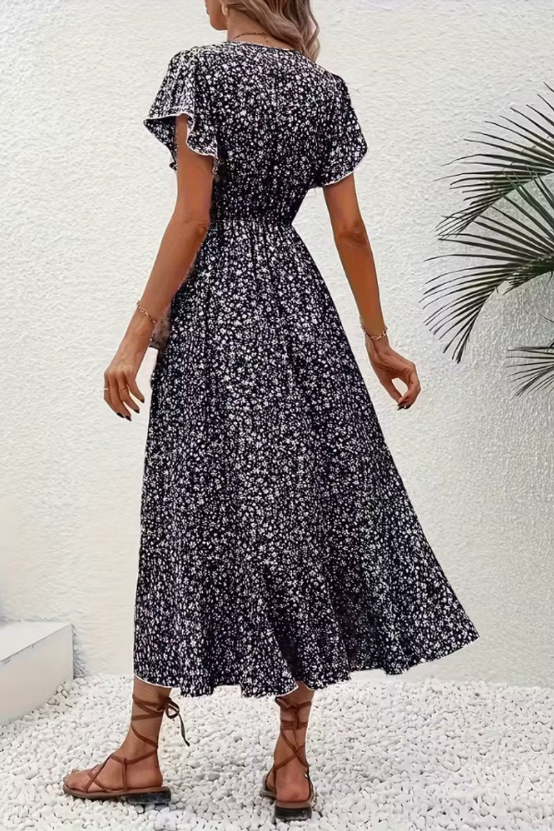 Dames Bloemen Wikkel Avondjurk V-hals Asymmetrische Midi