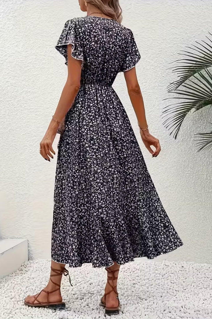 Dames Bloemen Wikkel Avondjurk V-hals Asymmetrische Midi