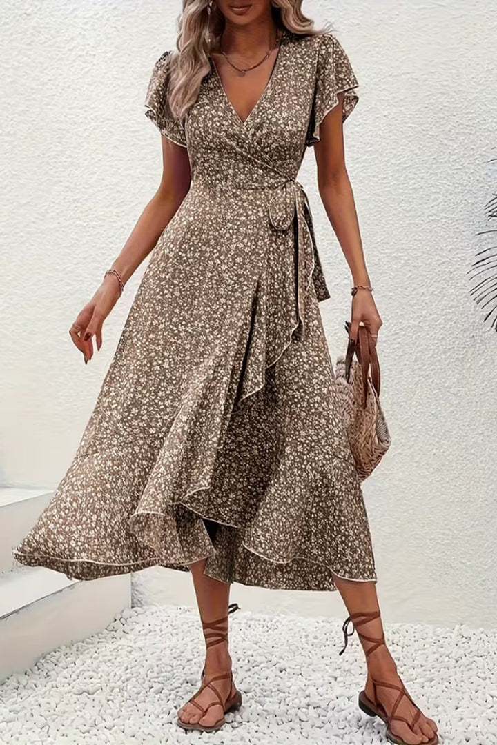 Dames Bloemen Wikkel Avondjurk V-hals Asymmetrische Midi