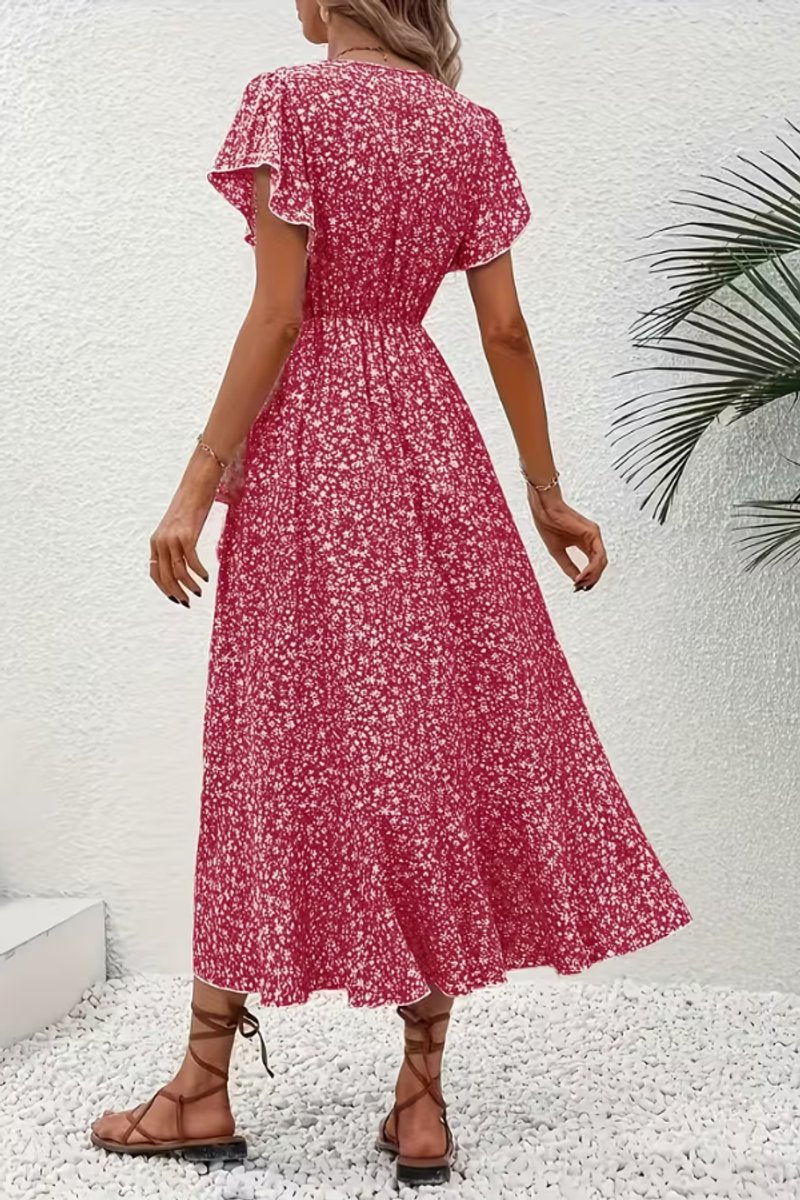 Dames Bloemen Wikkel Avondjurk V-hals Asymmetrische Midi